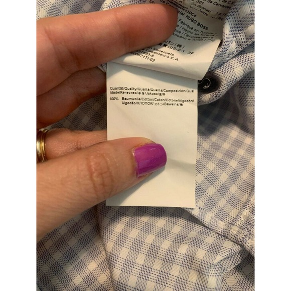Hugo Boss Light Blue Gingham Button Down Long Sleeve Shirt Size 41 (L) - Picture 8 of 8